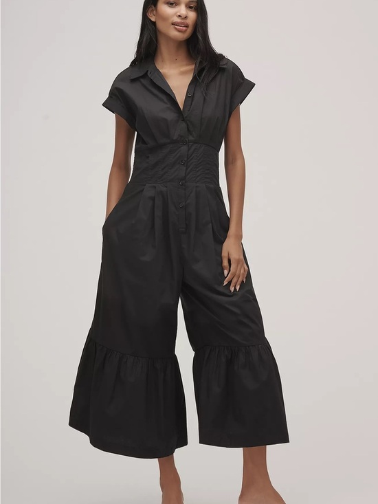Anthropologie Pants - Anthropologie Pleated Shirting Wide-Leg Jumpsuit